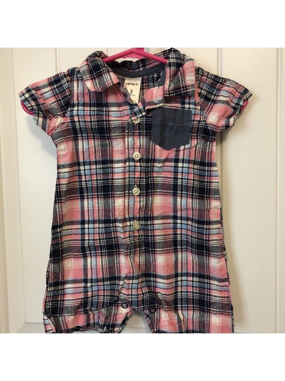 Carters Blue/Pink Plaid Romper Size 3 Month